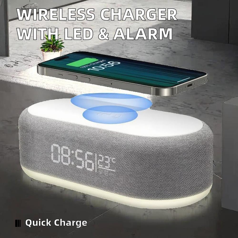 Multifunctional 15W Wireless Charging for Speaker with LED Night Light Alarm Clock for Home Office and USB