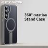 KEYSION 360 Hidden Metal Stand Magnetic Case for Magsafe for Samsung Galaxy S24 S25 Ultra S24+ S25+ Matte Shockproof Phone Cover