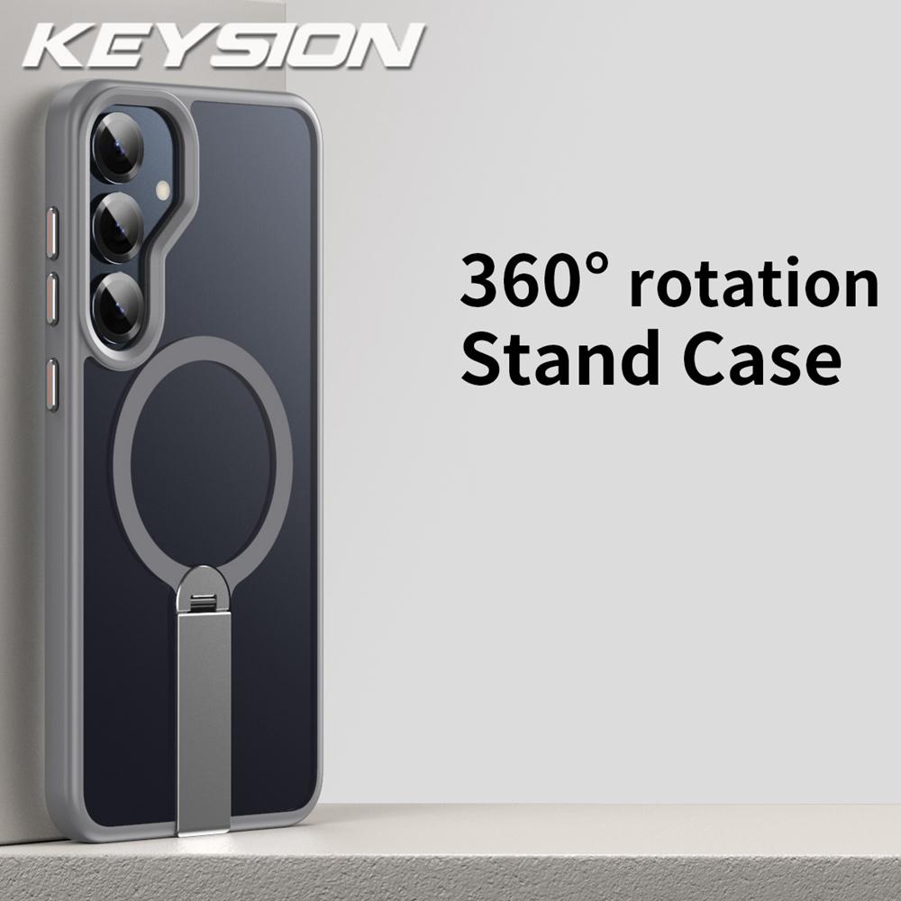 KEYSION 360 Hidden Metal Stand Magnetic Case for Magsafe for Samsung Galaxy S24 S25 Ultra S24+ S25+ Matte Shockproof Phone Cover