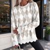 Women's Crewneck Sweatshirt with Scalloped Wavy Hem and Print for Casual Everyday Wear