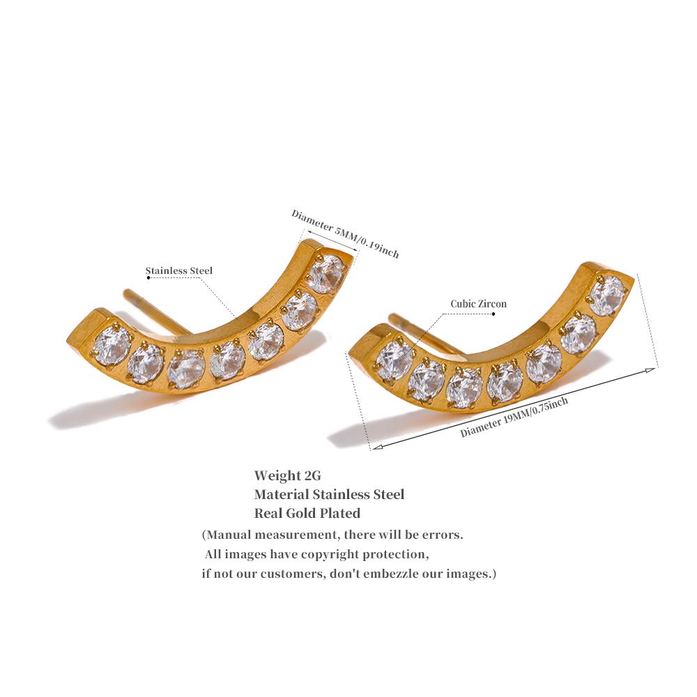 Yhpup Delicate Shiny Cubic Zirconia Stainless Steel Fashion Stud Earrings Minimalist 18K PVD Plated Unisex Jewelry Men Women