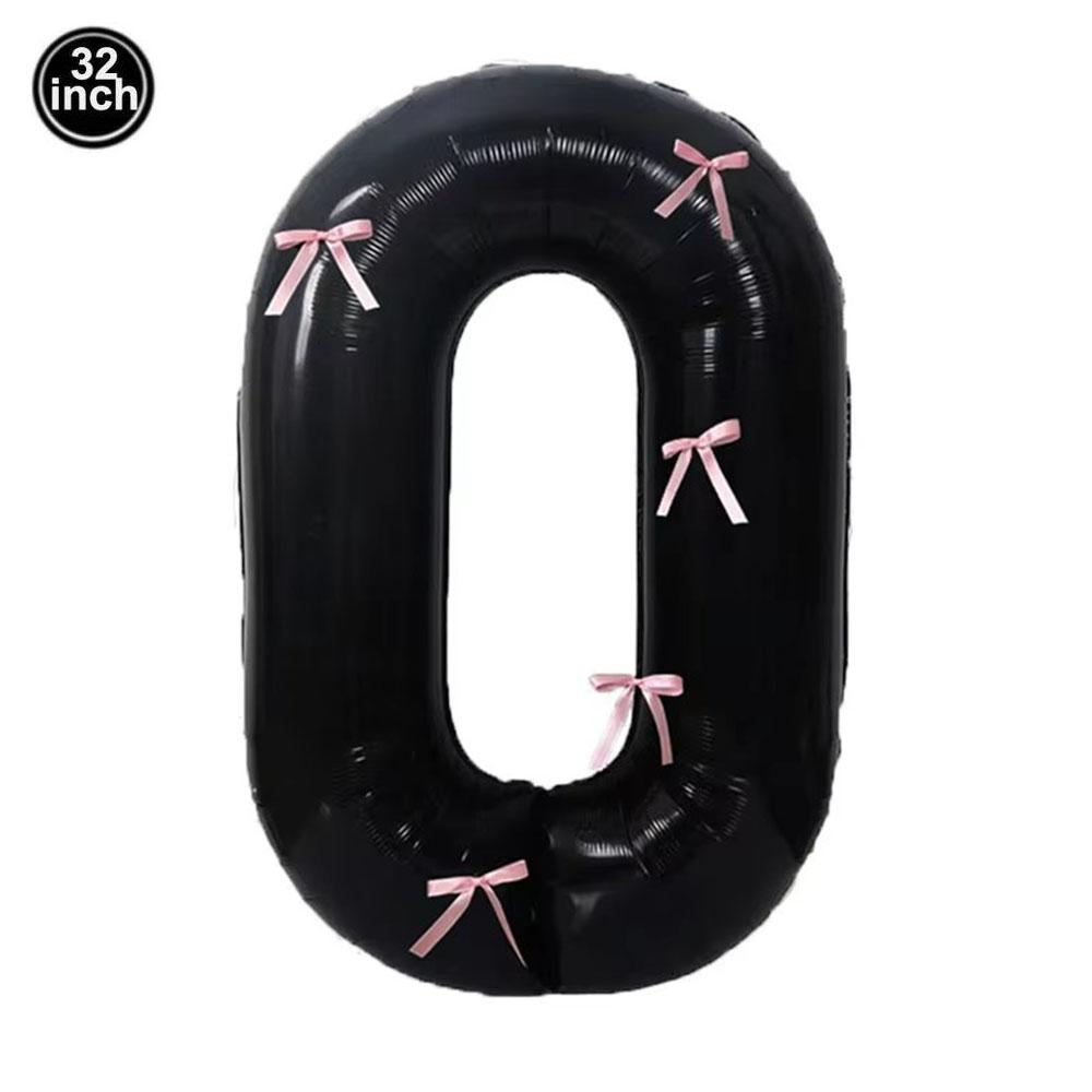 32inch Aluminum Film Black Bow Number Balloons Ribbon Bows Balloons for Birthday Decoration Supplies Anniversary Number Balloons