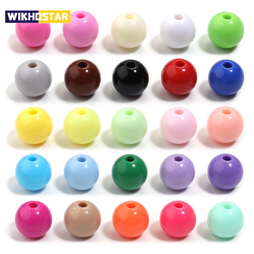 50-100Pcs/Lot 6-12mm Solid Color Round Acrylic Beads Loose Spacer Beads For DIY Keychains Decoration Handmade Crafts Accessories