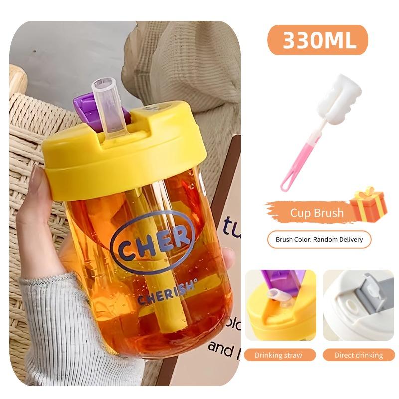 330ml Mini Plastic Straw Water Bottle Anti-fall&Leakproof Cute Portable Outdoor Sports Water Bottle Kids Juice Cup Drinkware