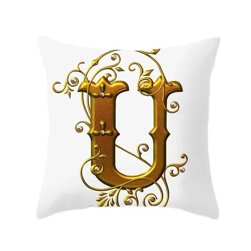 45*45Cm European Gold 26 Letters Pillowcase Digital Printed Peachskin Home Texile Pillowcase Home Decorative Sofa Cushion Cover
