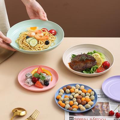 Wheat Straw Round Vegetable Plate Household Large Vegetable Plate Set Drop-Resistant Snack Plastic Plate Fruit Plate
