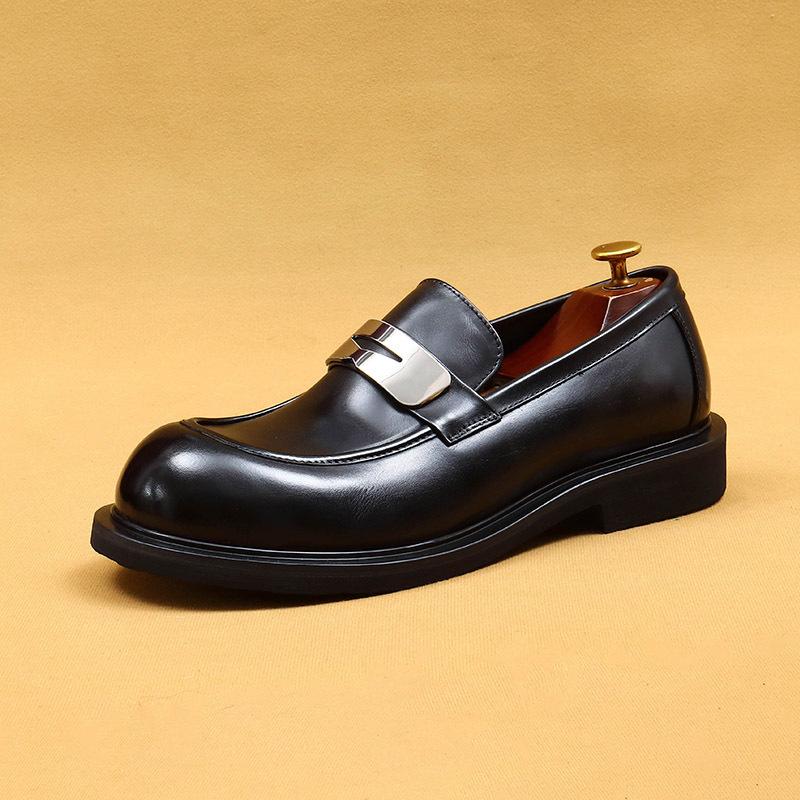 Casual Leather Shoes One-Pedal Loafers Genuine Leather British Retro Big Head Business Dress Shoes