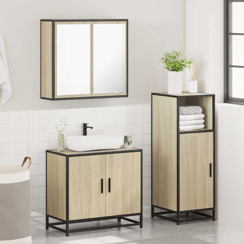 3 Piece Bathroom Furniture Set In Sonoma Oak Particleboard