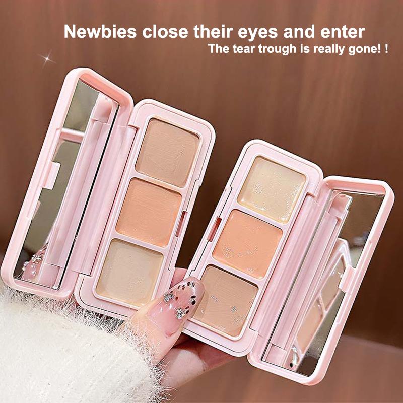 Cappuvini 3-Color Correcting Concealer Strip Palette Eye Brightening Concealer Contour Cream Full Coverage Oil-Control Makeup