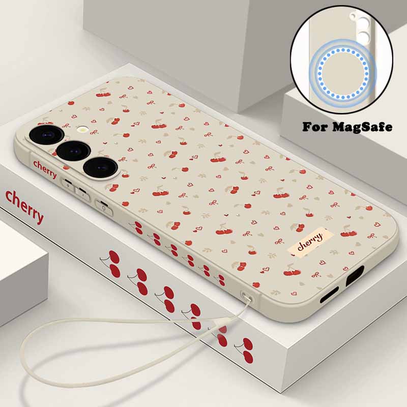 Magnetic Cherry Bow Print Case For Samsung Galaxy S25 S24 FE S24 S23 S22 Ultra Plus For Magsafe Wireless Charge Soft Phone Cover