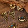 Vintage Boho Hollow Floral Hoop Earrings for Women Geometric Retro Earring Party Jewelry Gifts