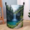 1 Foldable Waterfall Scenery Design Laundry Basket - Teal Machine Washable Safe Clothes Storage Hamper, Space-Saving Organizer for Bathroom, Bedroom, 