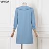 VONDA Women Elegant Doll Collar Long Sleeve Casual Tunic Dress