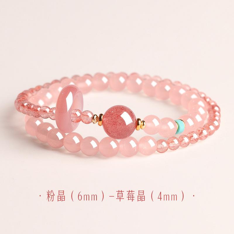 

The women s natural crystal bracelet with purple quartz, made from the Pu Tao Mountain, is a unique and delicate piece of jewelry, symbolizing good Strawberry quartz-Double-