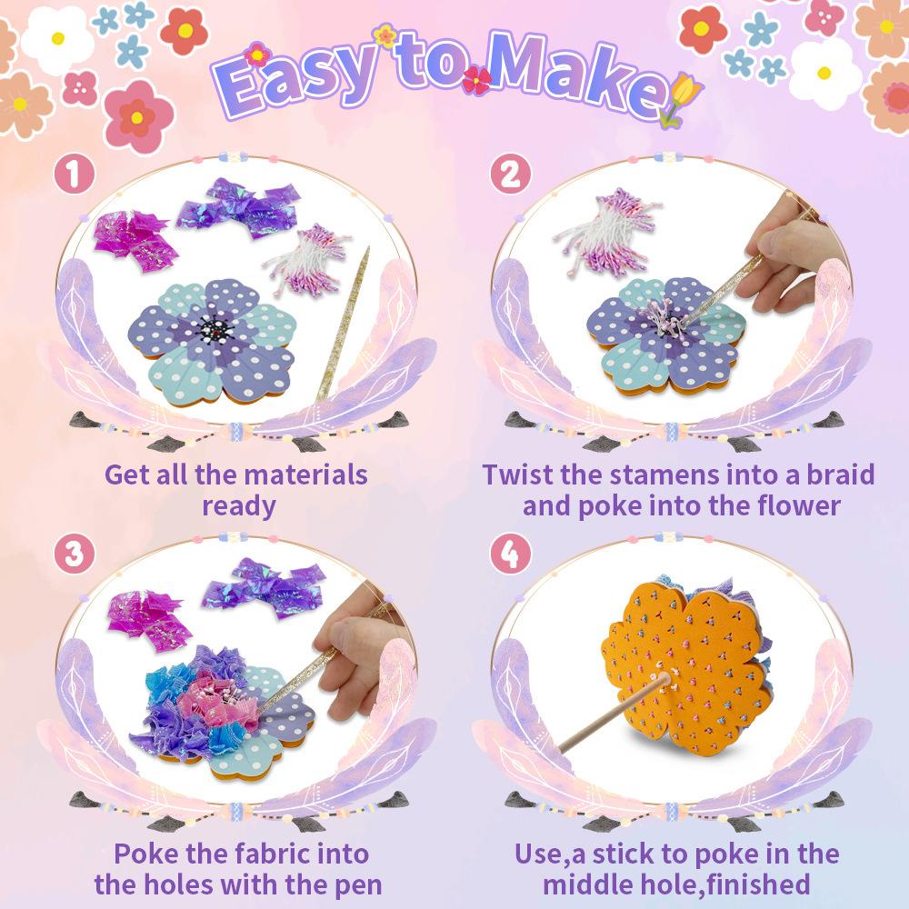 Kids Punch Flower DIY Craft Kit Creative Educational Toy Girls Art Gift Set Multicolor