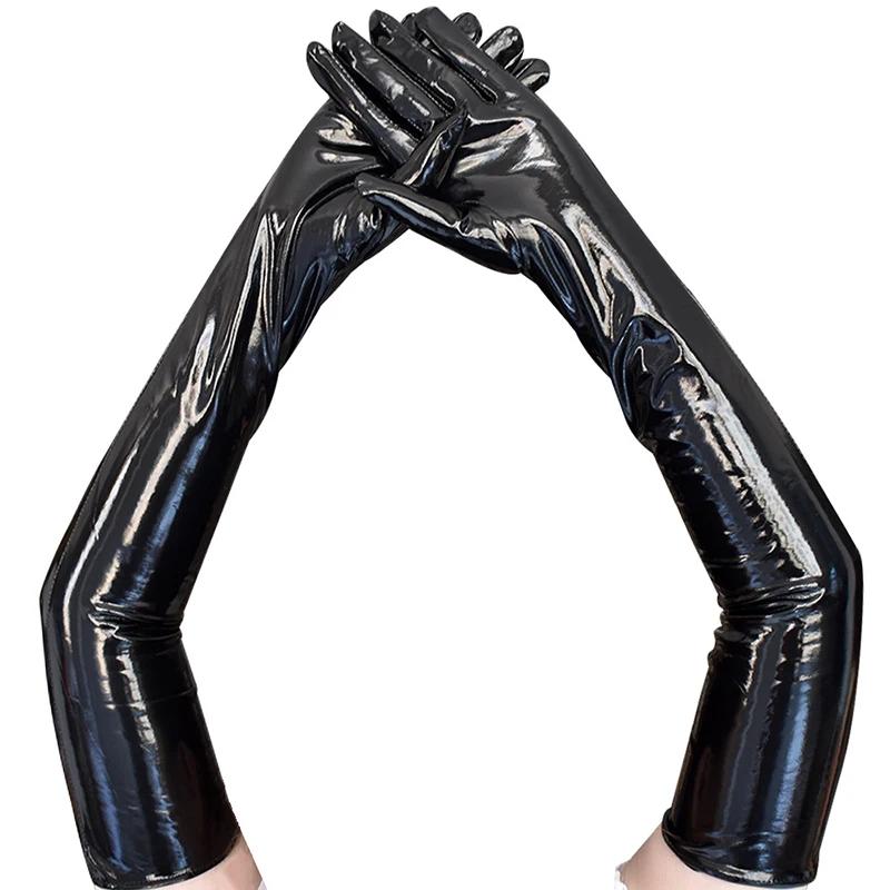 Sexy Women Shiny Long Gloves Imitation Leather Latex Cosplay Clothing Pole Dancing Night Club Gloves Accessories Tight Gloves