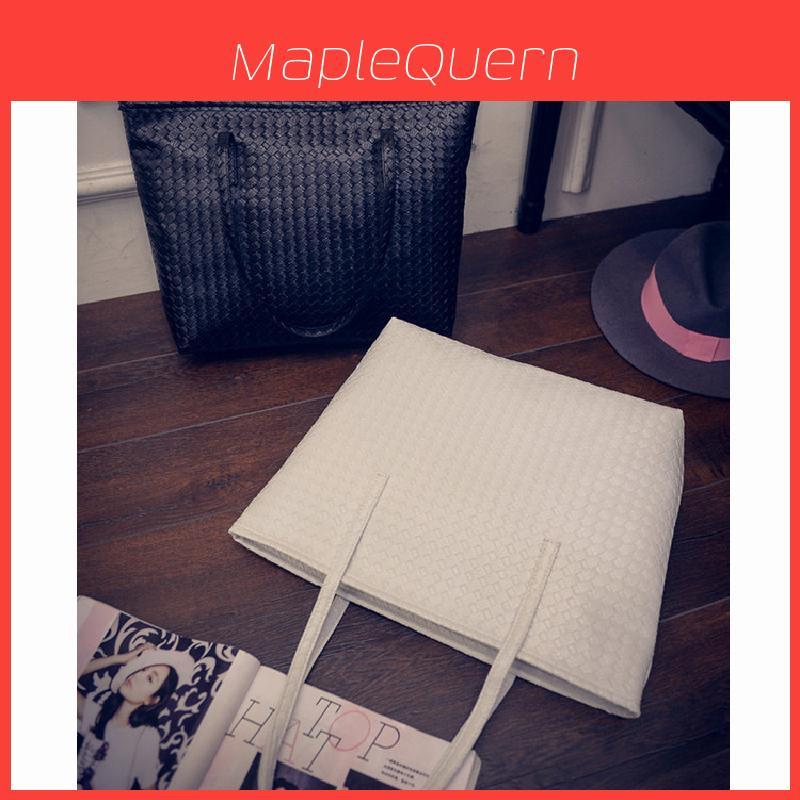Stylish Large Capacity Pu Tote Bag For Women Retro Casual Woven Shoulder Handbag