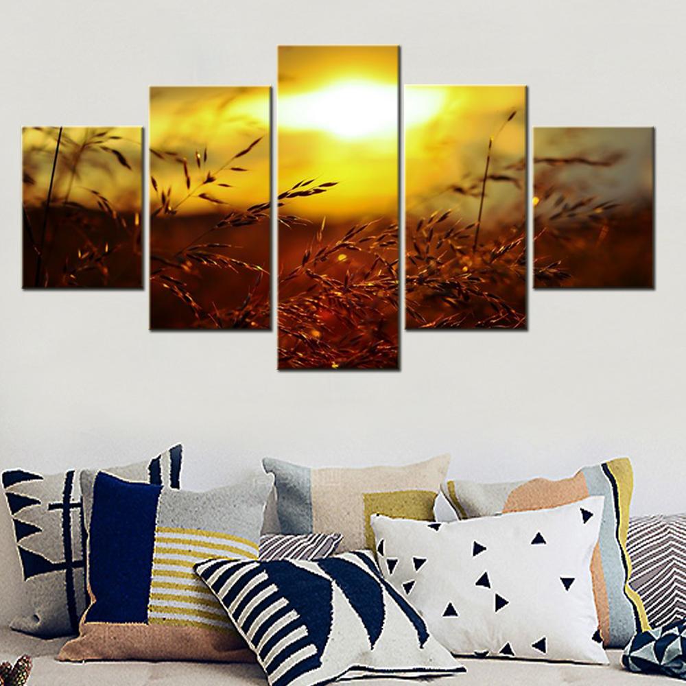 

5 Piece Canvas Wall Arts Poster Painting Sunset Grass Golden Hour Nature Summer Wallpaper Picture Print Home Decor Living Room No Frame 20x35cm*2 20x45cm*2 20x55cm*1 No Frame