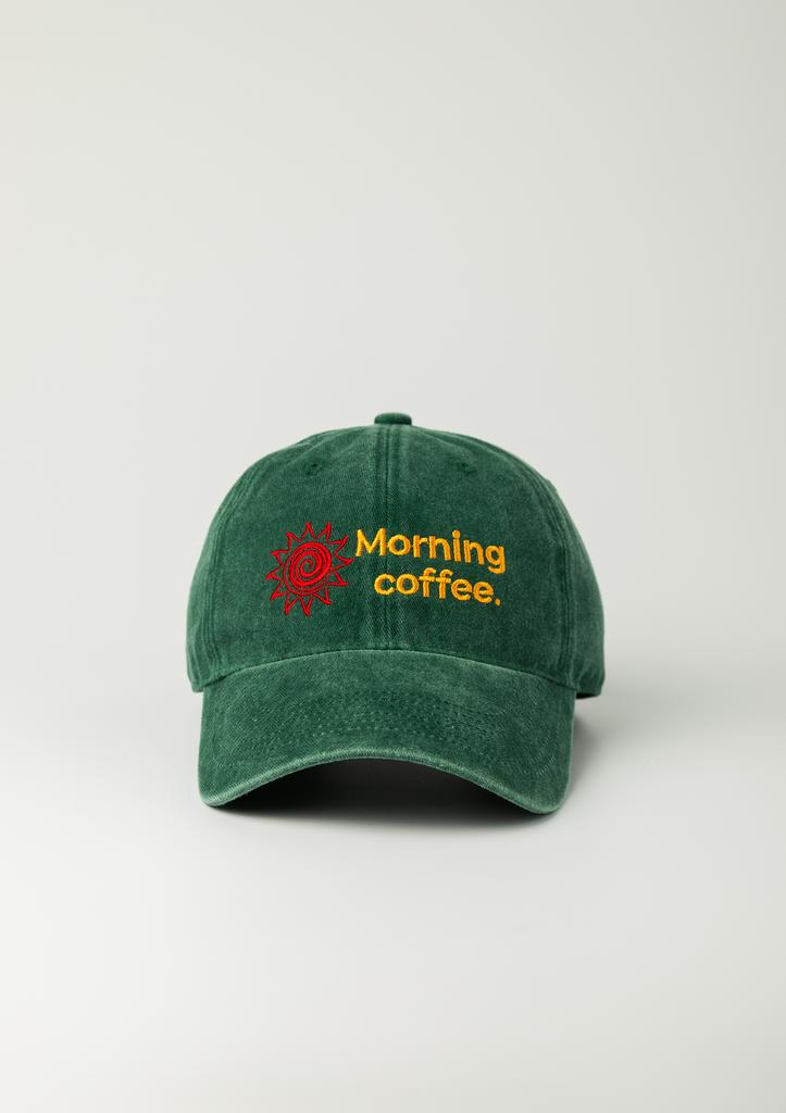 Moningkeopileonkeulleob Morning Coffee Sun Logo Ball Cap Stone Washed Green