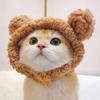 Funny Cat Cap Bear Plush Head Cover Cute Cat Dog Woven Warm Headdress Pet Hat Kitten Puppy Cosplay Costume Accessories