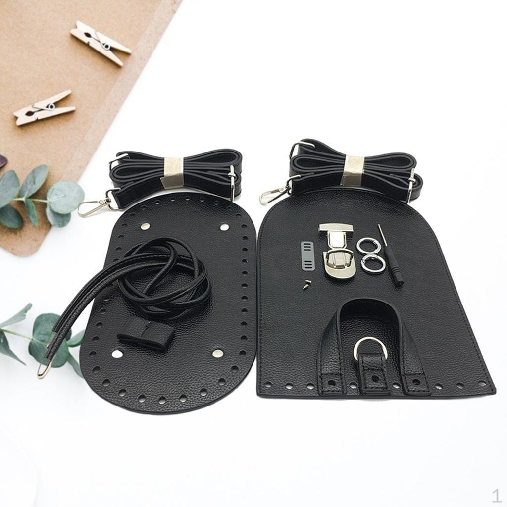 

7 Pieces / Set DIY PU Leather Bag Knitting Set, Bottom Shoulder Strap Flap Cover чорний