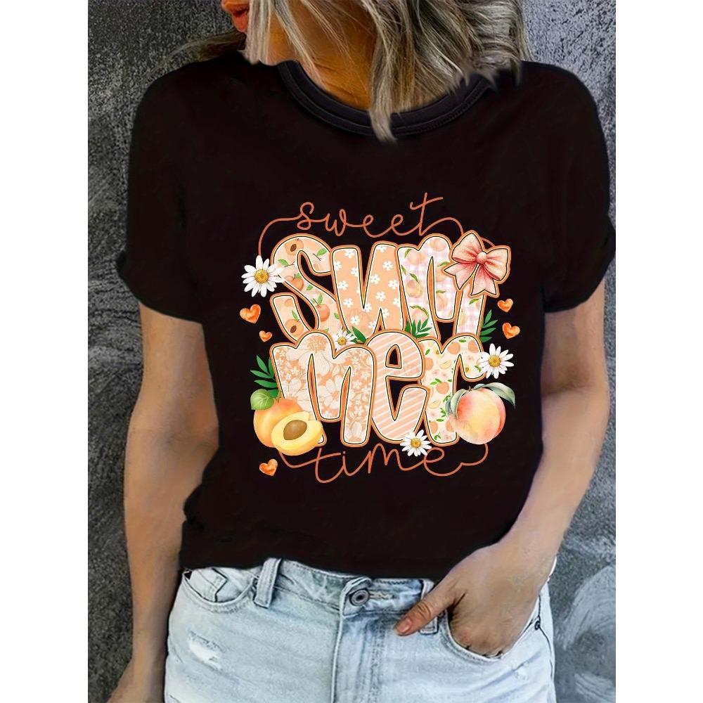 Casual Fashion Women s Summer Time Letter Print Women s T-Shirt S
