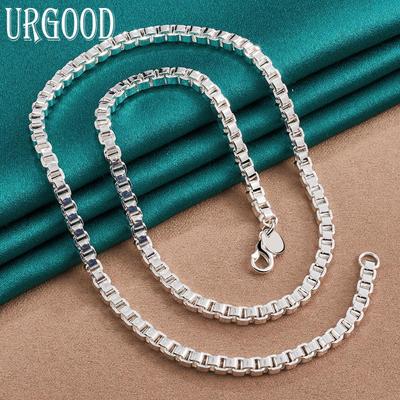 925 Sterling Silver 4mm Plaid Necklace Fashion Jewelry