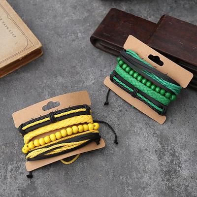 Set Fai da Te Braccialetto in Pelle di Vacchetta Intrecciata Giallo Verde (4 pezzi)