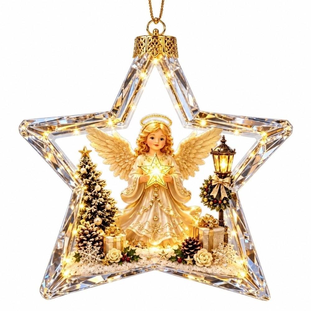2D Flat Pattern Light Up Ornament Lightweight Clear Star Pendant Holiday Party