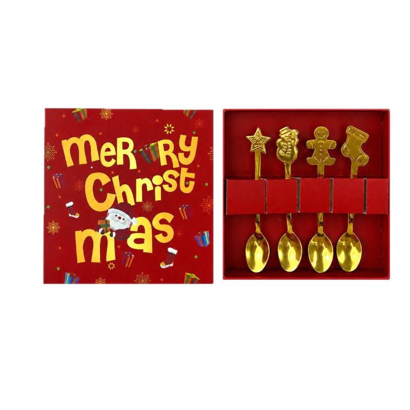 4Pcs Christmas Gift Elk Christmas Tree Dessert Spoon Cutlery Spoon Set Fruit Coffee Spoon Cutlery Wed Christmas Gift