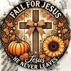 DivineHarvestPro Jesus Round Wall Art Autumnal Cross With Pumpkins Sunflowers Leaves Durable Tin Sign Home Decor