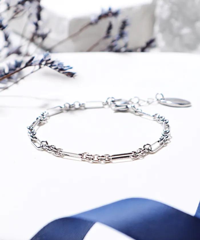 Mixed Oval Link Chain Bracelet (PLT-BR-122_SV)