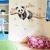 Cute Panda On Peach Tree with Butterfly and Peach Blossoms Wall Stickers, Self-Adhesive Decor for Kids Room Bedroom Dorm Room Decoration