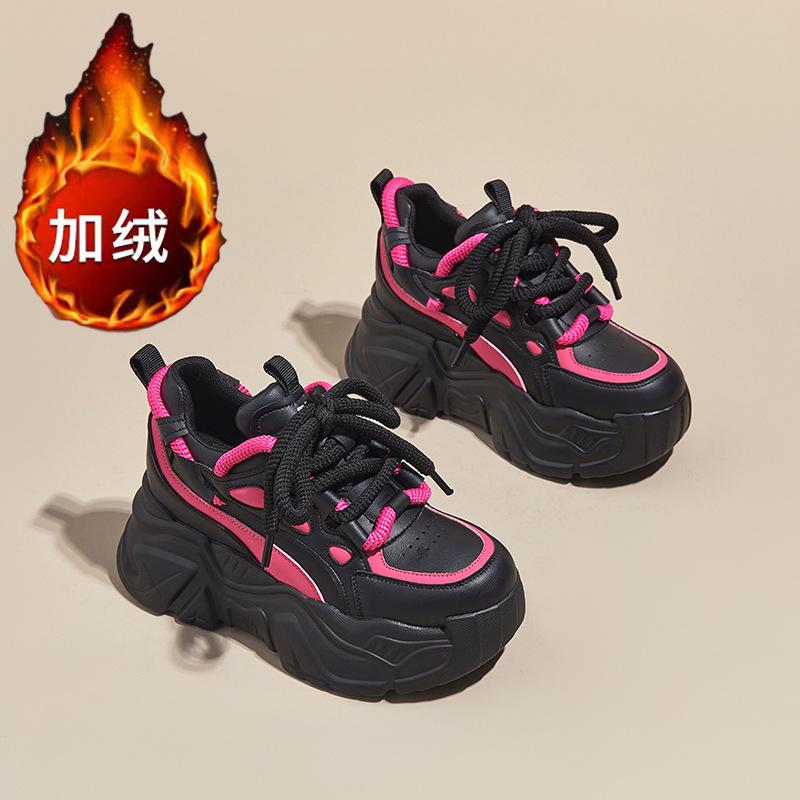 

Leather muffin platform dad shoes women s autumn 2025 new round head lace-up inner height-increasing women s shoes versatile sports shoes 40