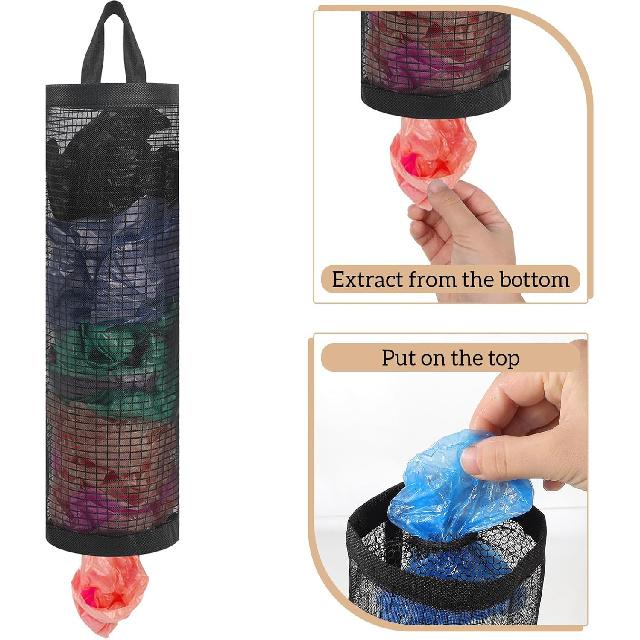 4 Pcs Plastic Bag Holder Hanging Storage Bags Recycling Mesh Bags Foldable Garbage Dispenser Organizer Breathable Washable Storage Trash Bag for