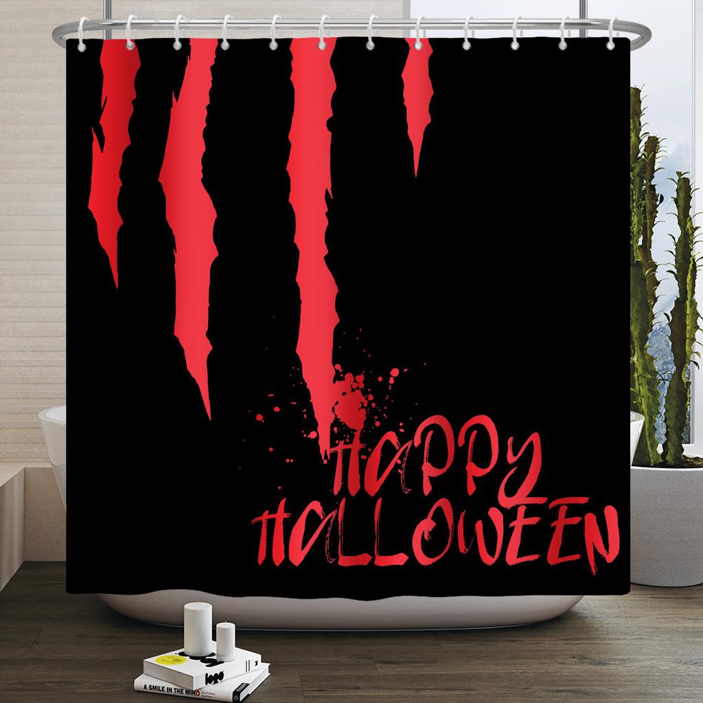 Halloween Duschvorhang Horrornacht Blutige Hände Gruseliger Zombie-Schädel Furchteinflößend Halloween Wasserdicht Bad Badezimmer Duschvorhang