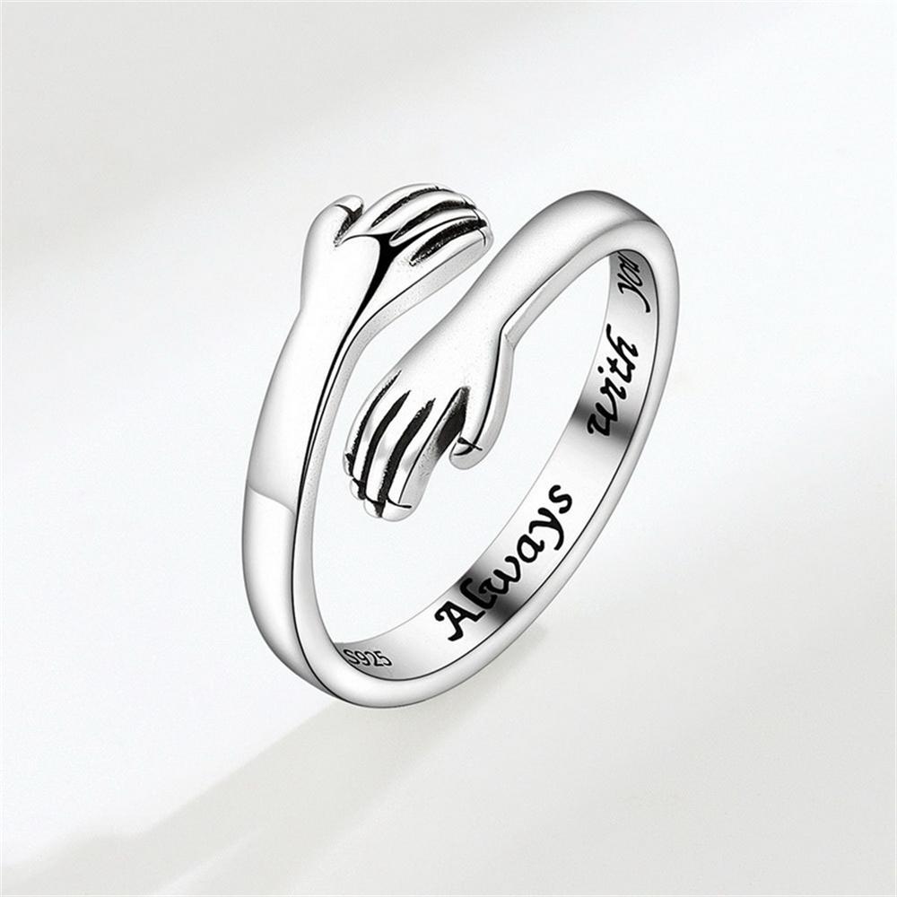 

Vintage Silver Color Love Hugging Hands Couple Ring For Men And Women Always With You Forever Adjustable Open Cuff Rings Jewelry resizable