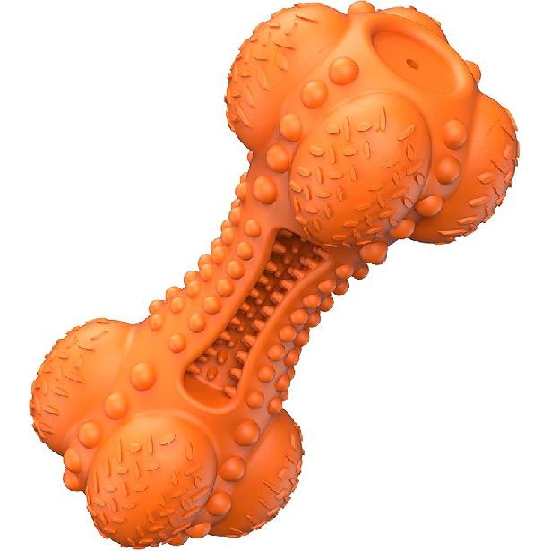 SCHITEC Squeaky Dog Chew Toy, Tough Durable Natural Rubber Bone with Toothbrush, Indestructible for Aggressive Chewers Large Medium Breed Teeth