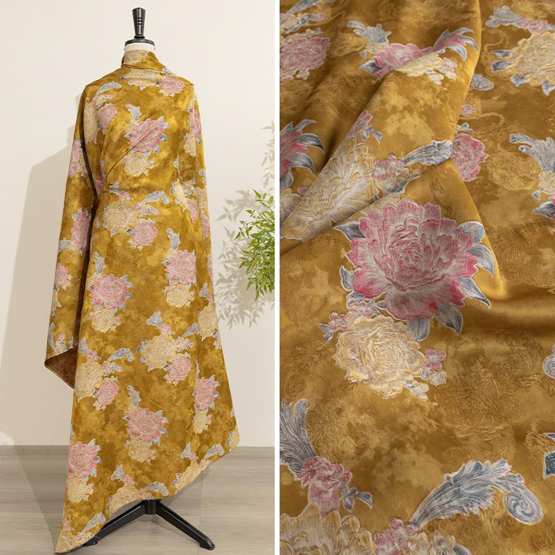 Wide 145cm Chinese-style Fragrant Cloud Gauze Flower Lily Jacquard Fabric Retro Dress Fluffy Skirt Tote Bag Decorative Sewing