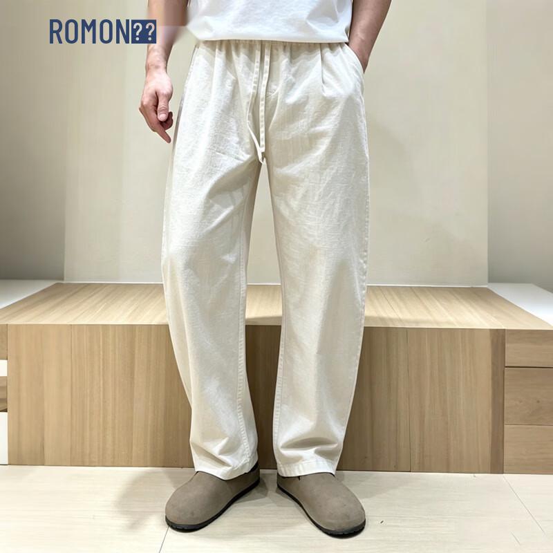 ROMON Men's Summer Quick-Dry Linen-Cotton Wide-Leg Leisure Pants