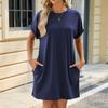 IHUASU Spring/Summer Solid Color Round Neck Loose Pocket Short Sleeve Women's Dress