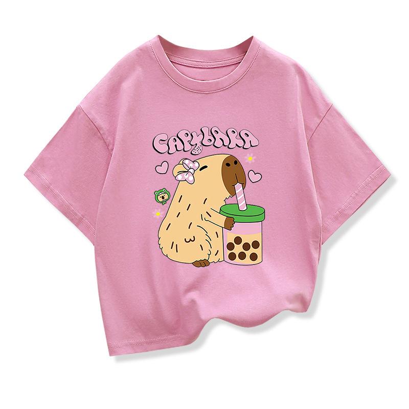 Summer Kids Tshirts Capybara Printed Cartoon T Shirt for Girls Animal Printing Boy T Shirt Tops Tees Children Clothes