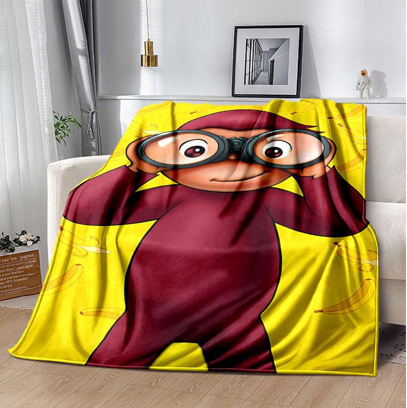 Curious George Flannel Blanket Soft Warm All-Season Throw, Design for Camping, Car Travel, Hiking Sofa, Bed, Office Perfect Gift for Parties