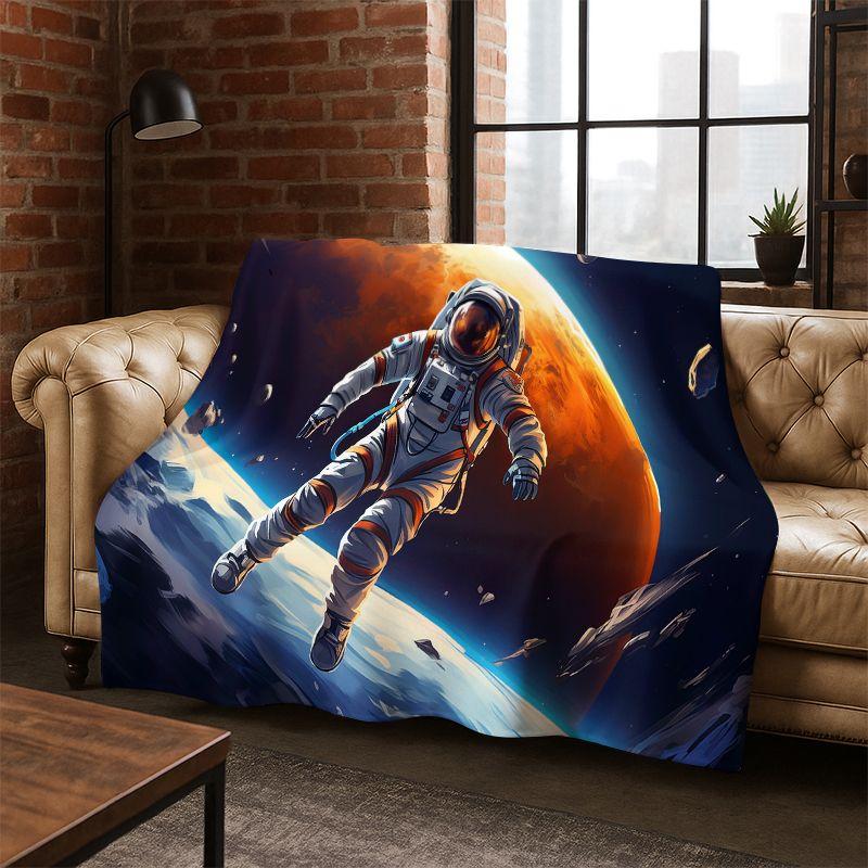 Cartoon Astronaut Universe Spaceman Outer Space Flannel Blanket Soft Warm Throw Blanket for Bedroom Living Room Bed Travel kids