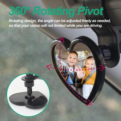 Espelho retrovisor universal para interior de carro em formato de coração para bebês, espelho convexo de ângulo amplo para passageiros traseiros, acessório de espelho retrovisor estável