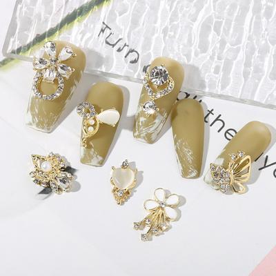 10Pcs Manicure Decor Three-dimensional Shining Stunning Visual Effect DIY Alloy Butterfly Heart Water Drop Garland Nail Charm Nail Salon Supply