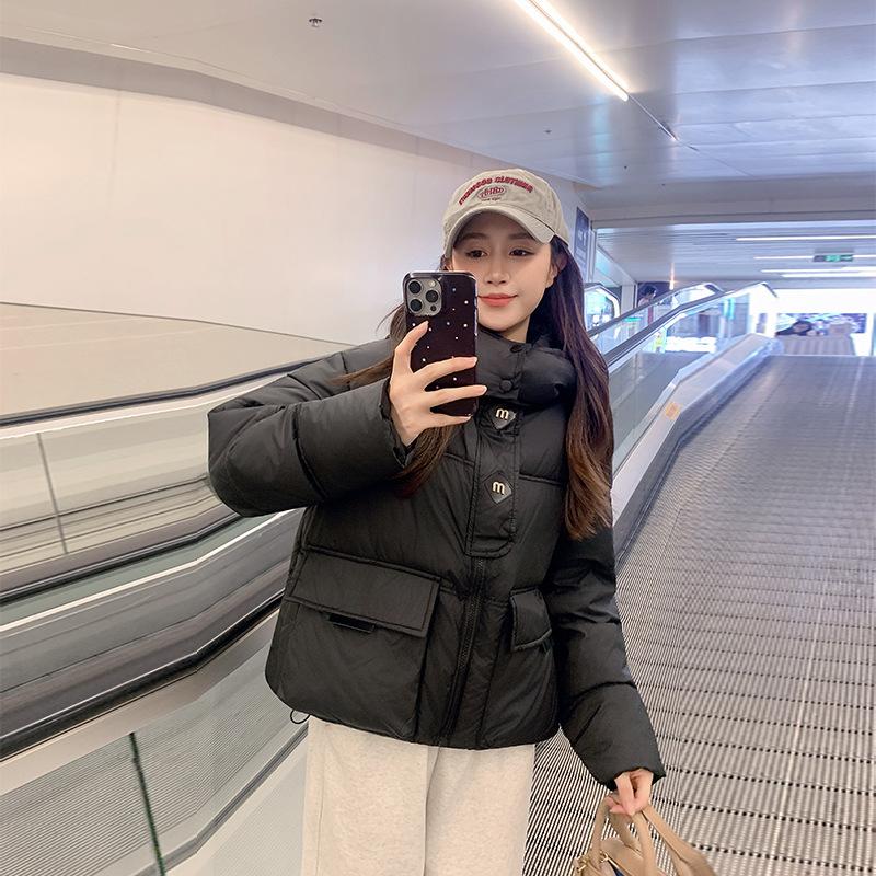

Fashion short down cotton clothes women s stand-up collar hooded winter new fashion warm bread clothes thick coat M