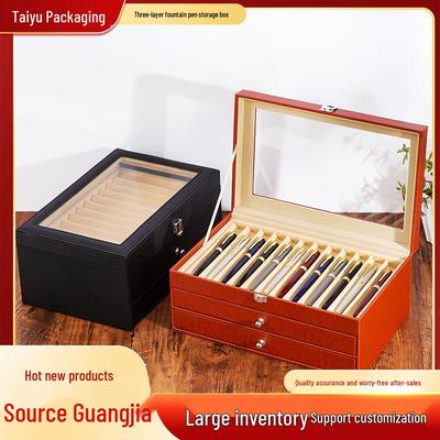 36-Piece Drop-Proof Fountain & Ballpoint Pen Storage Box with Multi-Layer Large Capacity