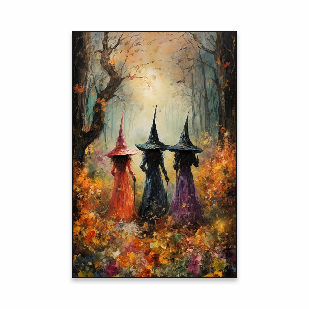 Floral Witch Classical Poster Mystical Art Oil Painting Print Witches Coven Amongst The Wildflowers Canvas Painting Wall Decor