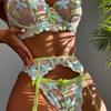 New European and American two-color three-dimensional embroidery three-point sexy lingerie three-piece set in stock